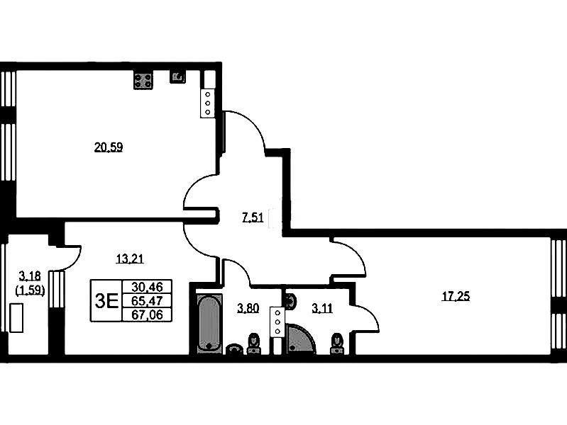 2-комнатная квартира 67.5 м², 9/10 эт., ЖК «VEREN NEXT Шуваловский»